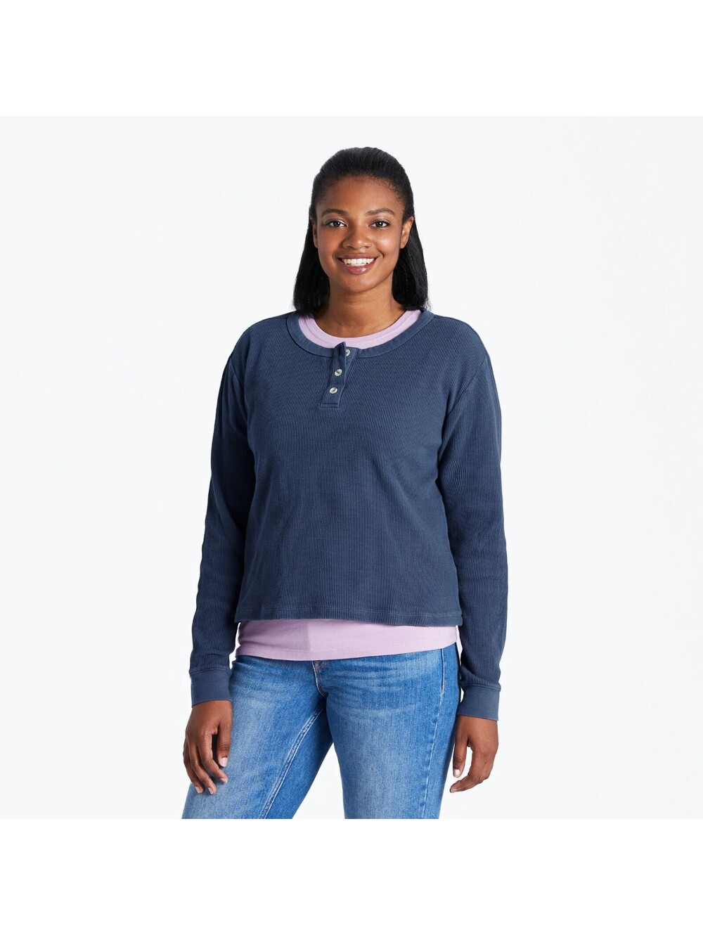 Life Is Good Women's Thermal Henley - Navy Blue